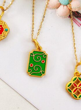 国潮民族风烧蓝手绳挂件古法老金铜镀沙金吊坠串珠手链挂坠小件女