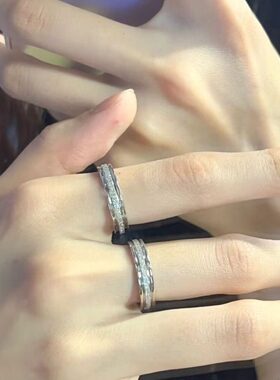 凉感！素叠简约带可水洗不掉色自磨砂夹心银色戴日清夏指环可戒指