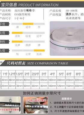消防水管软管4寸农用高压灌溉水带加厚家用帆布1/2/3/5/6/8寸管子