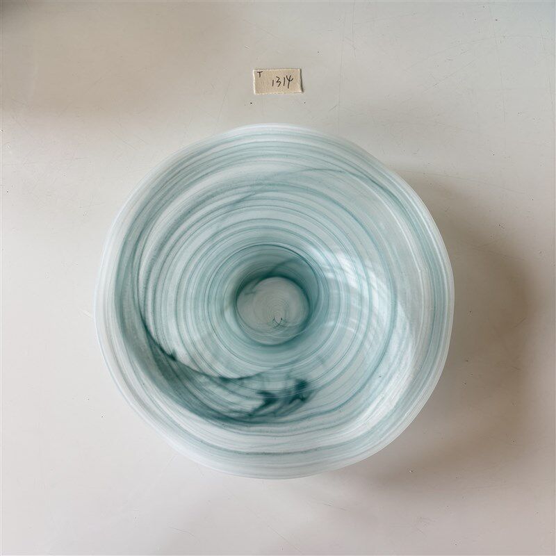 人间开花 原g创青绿色云雾雾面波浪玻璃磨砂家用沙拉碗果盘Y - 图0