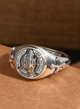 男戒指高级感复古祈祷之t手男生开口可调节潮人个性男士指环饰品