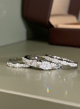 轻奢覆古间e钻叠戴排钻三合一戒指女925银镀金三戴款时尚百搭通勤