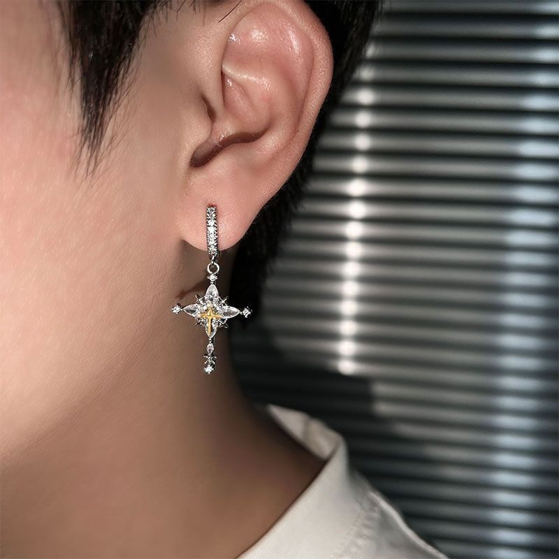 夜王 | 十字星耳环耳夹男冷淡风精致高级感小众耳环男女个性耳饰,淘宝优惠券,粉丝福利购,淘宝优惠卷