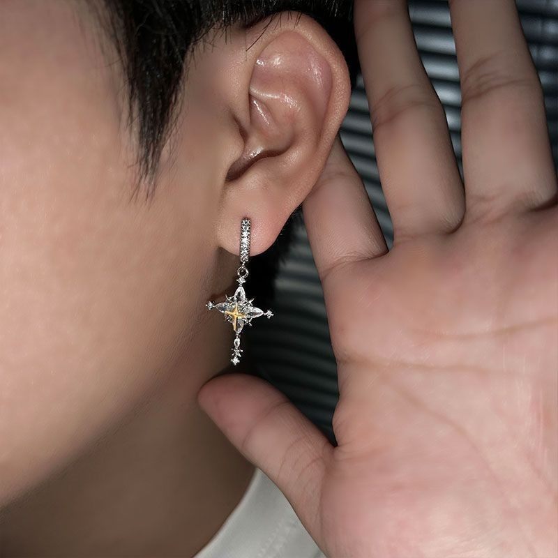 夜王 | 十字星耳环耳夹男冷淡风精致高级感小众耳环男女个性耳饰,淘宝优惠券,粉丝福利购,淘宝优惠卷