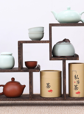 实木置物架茶具桌面紫砂壶架博古架多宝阁茶棚摆架茶架飘窗收纳架