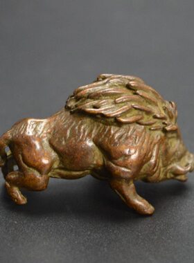 实心铜野猪口袋版黄铜仿古铜器工艺品古玩茶宠摆设手把件把玩铜器