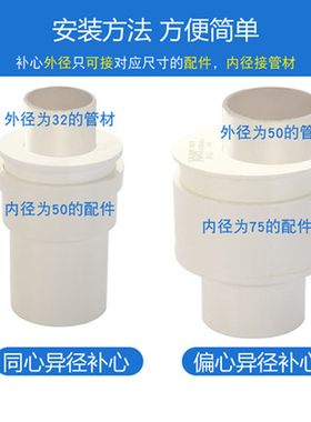 排水管补芯pvc变径圈偏心异径管接头管件下水管配件50 75 110 160