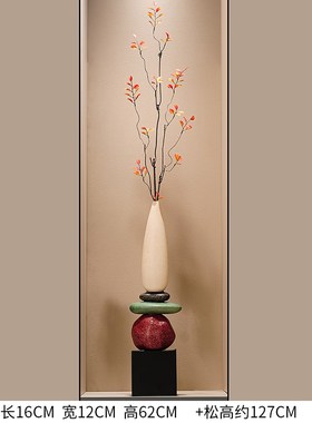 新中式石来运转h花瓶摆件玄关电视柜壁龛迎客松客厅办公室乔迁礼