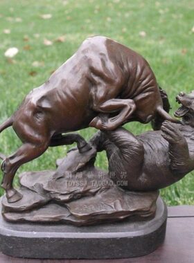 之争铜摆件家居客厅酒柜桌面雕塑玄关海房争霸股牛熊办公室书招财