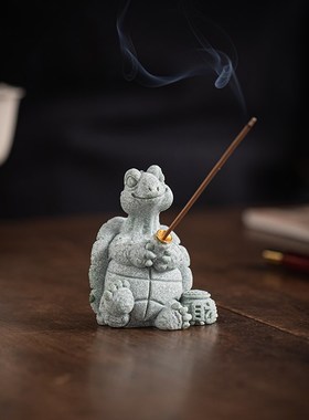 创意招财乌龟线香插摆件可爱龟仙人钓鱼造景香托香座茶宠茶桌装饰