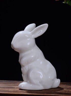 可爱卡通b大瓷器粉红兔摆件 白兔工艺品 陶瓷生肖小站兔子家居饰