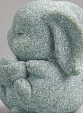 装饰品小摆件鱼缸造景砂可爱动物创意逗兽记 青茶宠石兔抱钱桌面