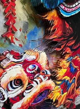 父亲节送礼物品装饰画摆件客餐厅电视沙发背景墙桌面醒狮3D立体