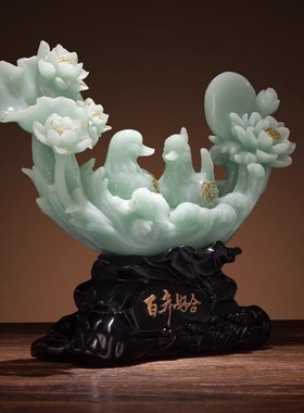 轻奢高档百年好合鸳鸯摆件客厅玄关电视柜婚庆装饰品乔迁开业礼品