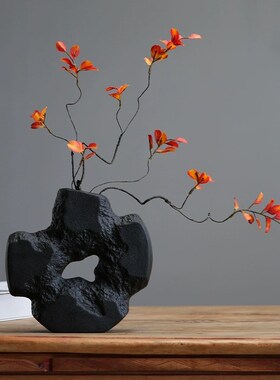 新中式陶瓷花瓶摆件简约侘寂风插花创意家居客厅书房样板间装饰品