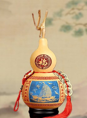 天然大风水小号开口葫芦镇平安驱雕刻招财家宅邪开过五帝钱光摆件