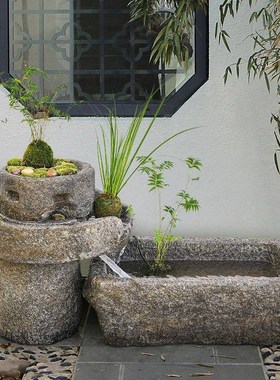 创意石槽鱼池造景内循环流水摆件庭院阳台花园会所室外景观装饰品