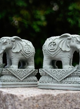 中式石雕大象摆件一对客厅招财办公桌摆放玄关庭院吸水象工艺品