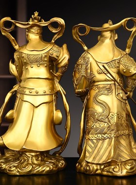 纯铜关公韦陀菩萨佛像伽蓝韦陀左右护法神像客厅佛堂供奉摆件大号