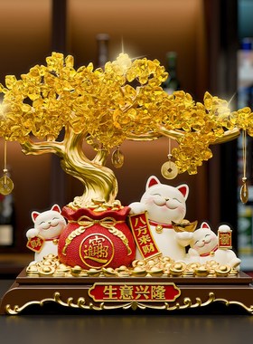 开业礼物招财猫聚财摆件客厅摆件高端大气发财树葫芦乔迁新居礼品