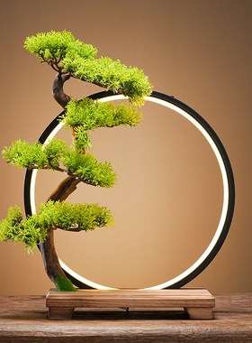 新中式灯圈手办摆件装饰干花结婚房间布置发光灯圈办公室装饰品