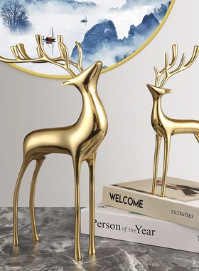 纯铜鹿客厅家居摆件欧式美式创意玄关酒柜样板间饰品乔迁别墅摆件