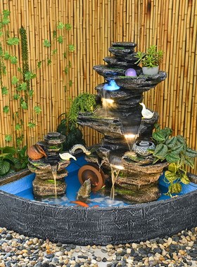 户外庭院鱼池假山流水喷泉造景装饰别墅大型风水轮景观循环水摆件