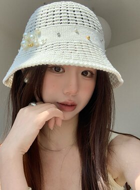 名媛风镂空珍珠渔夫帽显脸小防晒