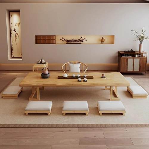 榻榻米实木茶桌椅组合简约茶几炕几日式功夫泡茶台长条桌阳台矮桌 - 图2