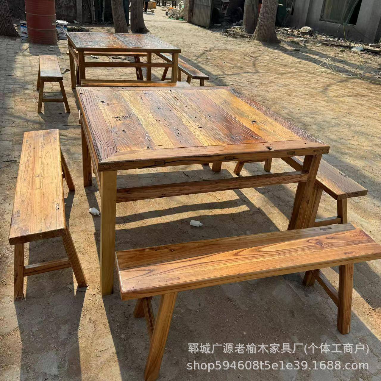 老榆木实木八仙桌茶桌复古四方桌椅民宿家用茶桌劈柴院饭桌方餐桌 - 图1