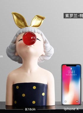 轻奢风吹泡泡女孩客厅样板间橱窗艺术感高级人物雕U塑软装饰品摆