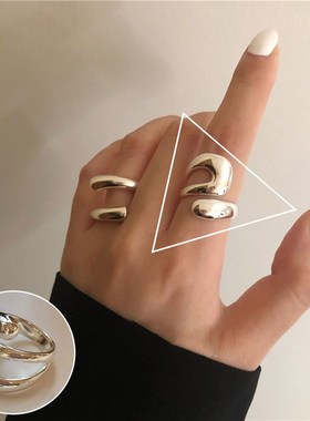 【知偶】重工面包几何戒指女复古时尚个性S925银开口指Z环嘻哈网