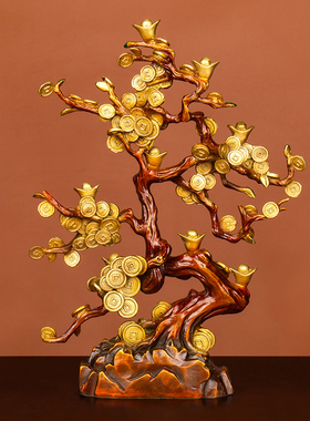 《摇钱树》铜摆件招财树家居创意酒柜装饰品N客厅电视柜纯铜发财