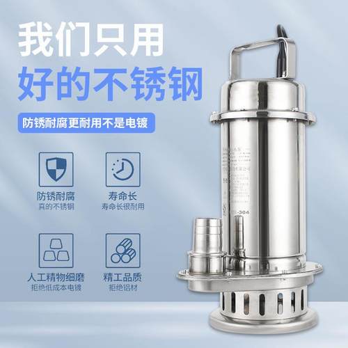 304不锈钢潜水切割污水泵化工小型耐排污220V高扬程海水抽水泵 - 图0
