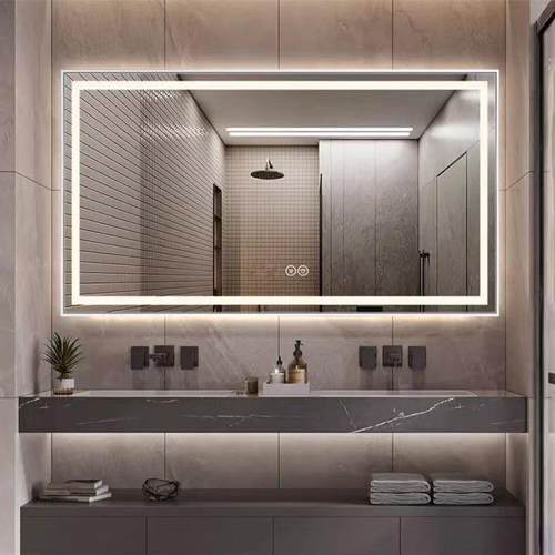 智能带灯led浴室镜挂墙卫生间洗手间触摸屏铝合金边框镜子壁挂镜 - 图1