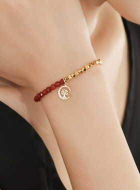 瑟拉蒙红玛瑙碎银子招财红手链