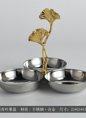 现代简约金属电镀银花p瓶不锈钢托盘果盘摆件餐厅桌面样板房装饰