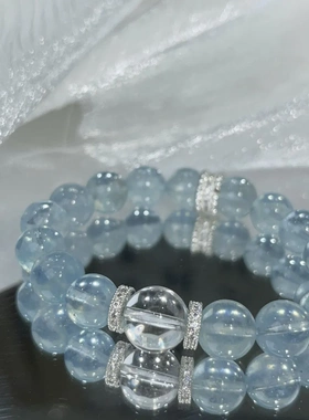 显白气质天然海蓝宝蓝玉髓水晶手链简约高级感水晶手串女生手饰