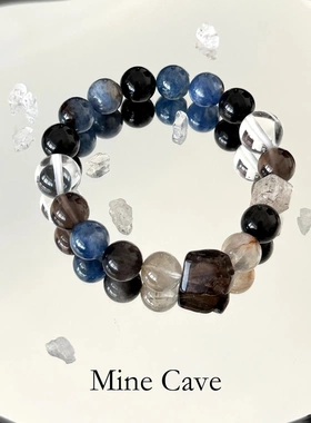 天然黑曜石水晶手串猫眼银曜石黑金超七茶晶男女情侣水晶手链