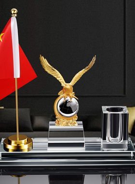 红旗水晶笔e筒摆件老板办公室桌面装饰工艺品公司开业乔迁商务礼