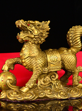 黄铜麒麟摆件h一对戏珠麒麟家居装饰品玄关客厅工艺品