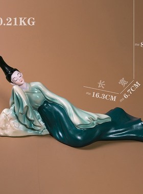 新中式创意祇此h青绿仕女摆件艺术轻奢家居客厅酒柜装饰品摆设乔