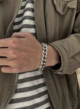 复古简约好的艺术1n3.5mm粗重款男士手链S925银环扣环潮