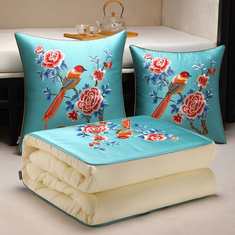 新中式抱枕d车用被子两用轻奢高级感刺绣中国风车载抱枕被子加厚 - 图1