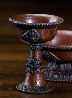 用品雕花杯供家用手工杯杯摆件 尼泊尔八吉祥供用品铜紫