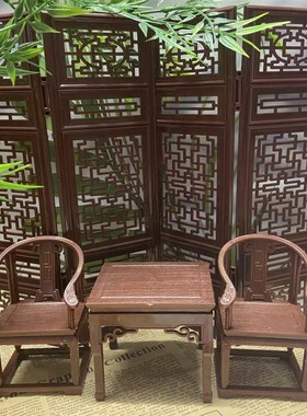 古风拍照迷e你摆件模型微缩家具小圈椅官桌子屏风摆件复古全套