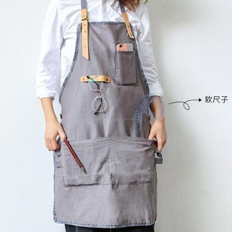 定 制日韩复古式棉麻围裙挂脖式服务员成人奶茶店工作服围裙 - 图2