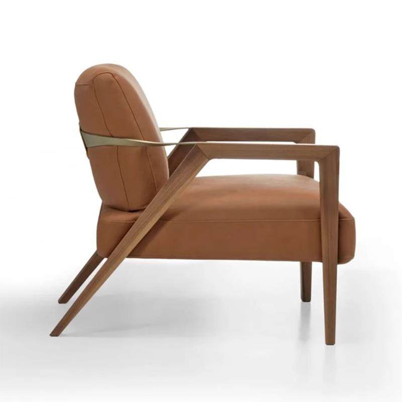 中式轻奢实木简约皮艺单人沙发椅设计师新款售楼处阳台洽谈休闲椅,淘宝优惠券,粉丝福利购,淘宝优惠卷