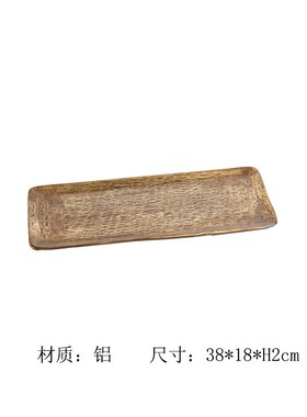 进口铝制复古做旧古铜色长条托盘收纳果盘摆件新中式样板间装饰品