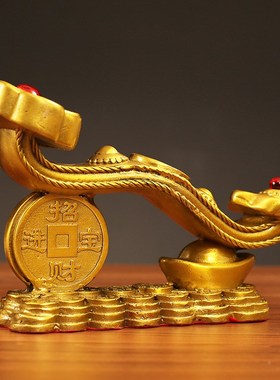 铜如意摆件事事如意金钱元宝如意架客厅办公室装饰乔迁贺寿礼品